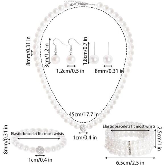 Classic Pearl Jewelry Set – Necklace, Bracelets, and Earrings Collection - Picture 2 of 8